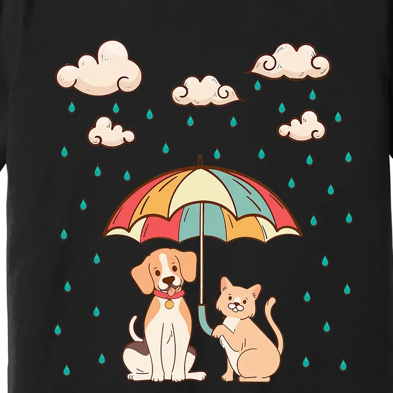 Funny Idiom Raining Cats And Dogs Cute Canine Feline Lover Premium T-Shirt