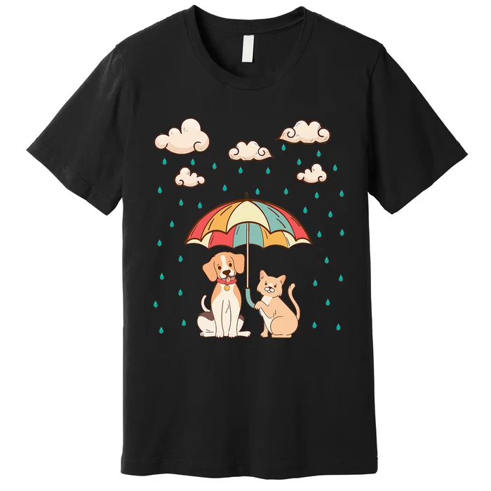 Funny Idiom Raining Cats And Dogs Cute Canine Feline Lover Premium T-Shirt