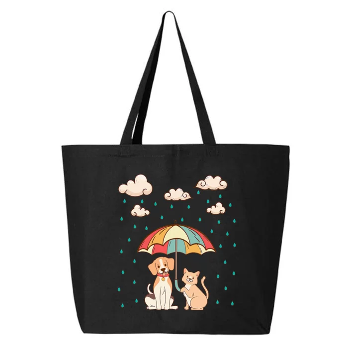 Funny Idiom Raining Cats And Dogs Cute Canine Feline Lover 25L Jumbo Tote