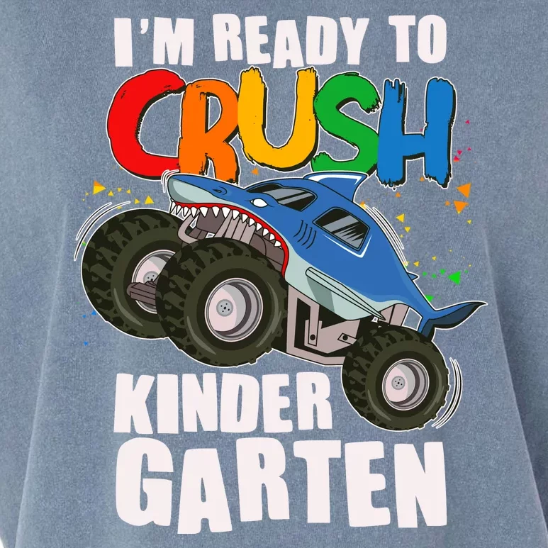 Funny I'm Ready To Crush Kindergarten Shark Monster Truck Garment-Dyed Women's Muscle Tee