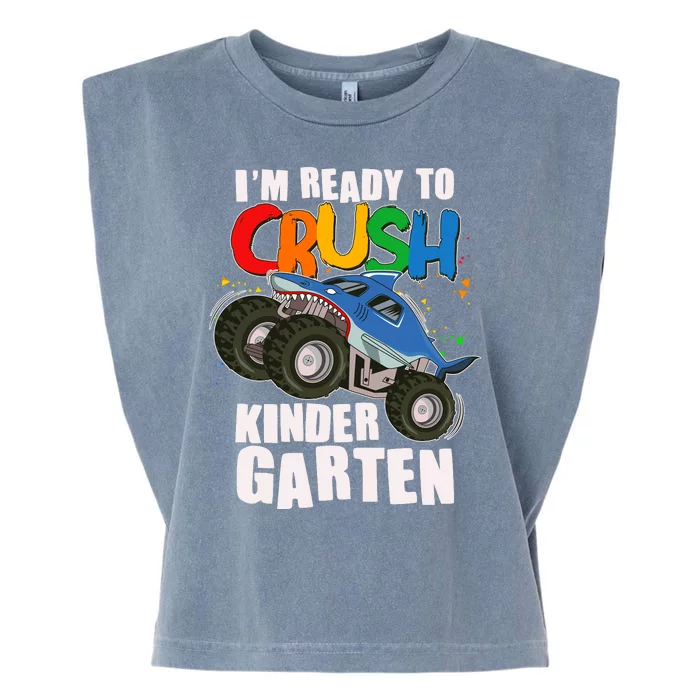 Funny I'm Ready To Crush Kindergarten Shark Monster Truck Garment-Dyed Women's Muscle Tee