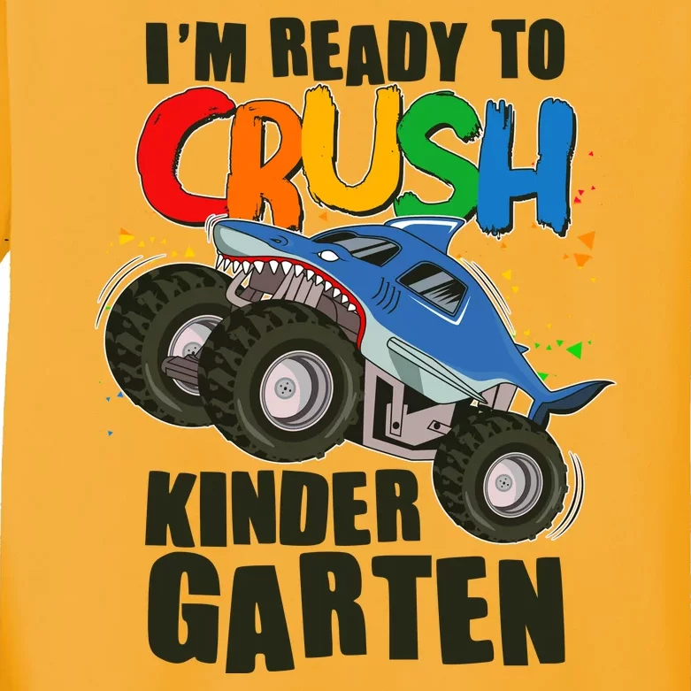 Funny I'm Ready To Crush Kindergarten Shark Monster Truck Kids Long Sleeve Shirt