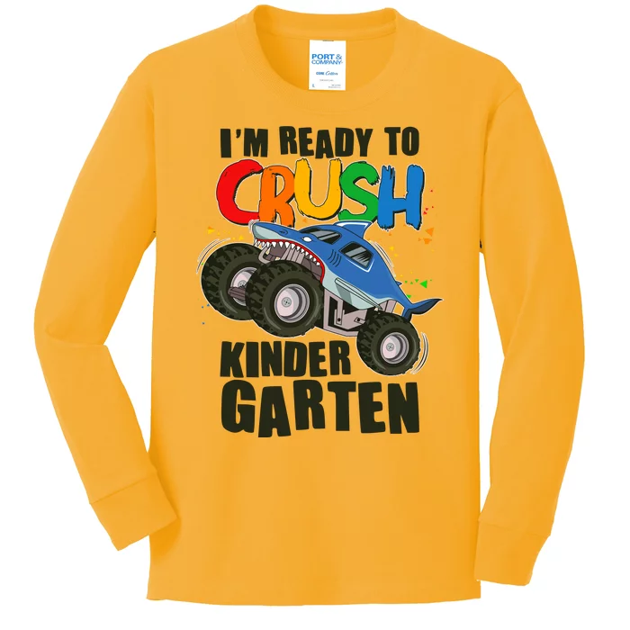 Funny I'm Ready To Crush Kindergarten Shark Monster Truck Kids Long Sleeve Shirt