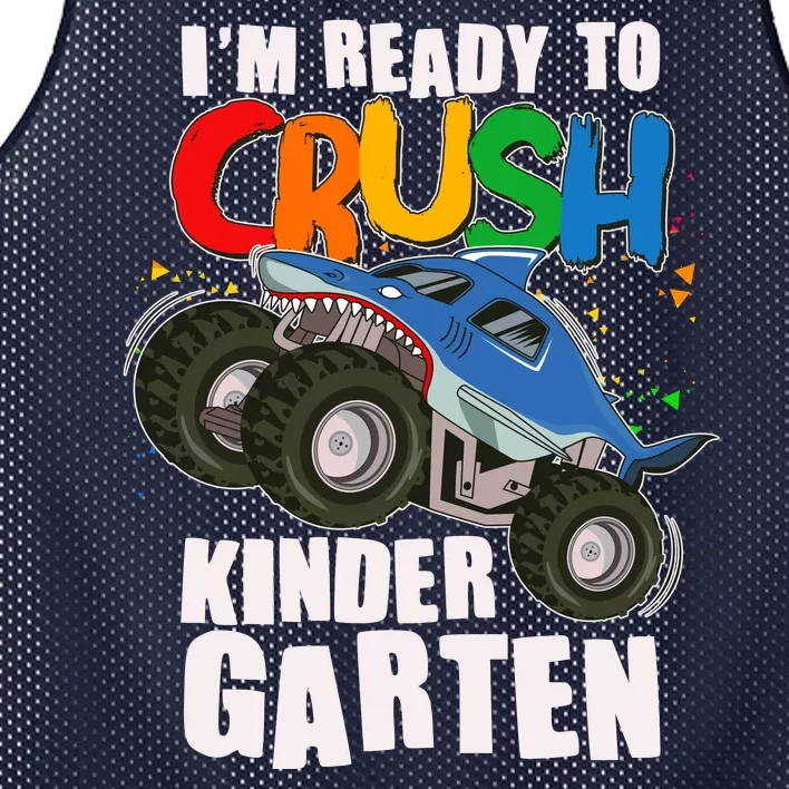 Funny I'm Ready To Crush Kindergarten Shark Monster Truck Mesh Reversible Basketball Jersey Tank