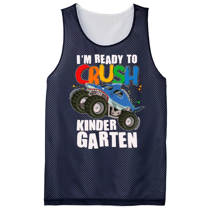 Funny I'm Ready To Crush Kindergarten Shark Monster Truck Mesh Reversible Basketball Jersey Tank