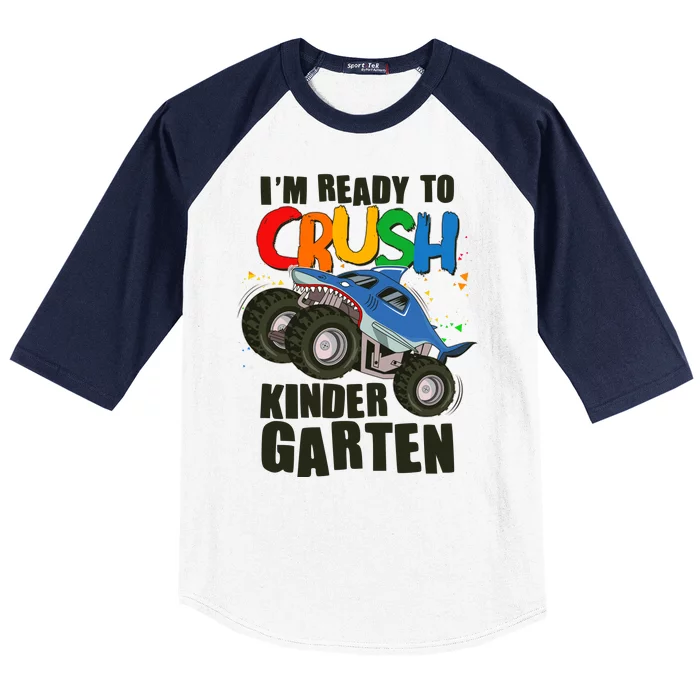 Funny I'm Ready To Crush Kindergarten Shark Monster Truck Baseball Sleeve Shirt