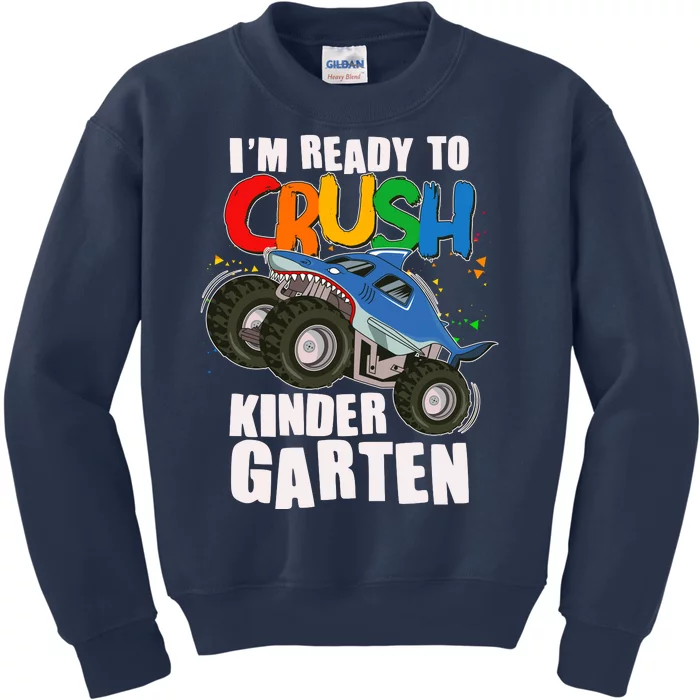 Funny I'm Ready To Crush Kindergarten Shark Monster Truck Kids Sweatshirt