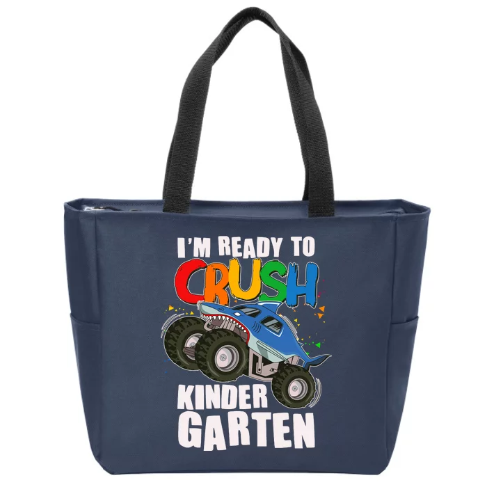 Funny I'm Ready To Crush Kindergarten Shark Monster Truck Zip Tote Bag