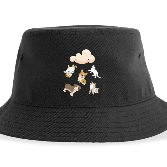 Funny Idiom Raining Cats And Dogs Kitten Puppy For Pet Lover Sustainable Bucket Hat