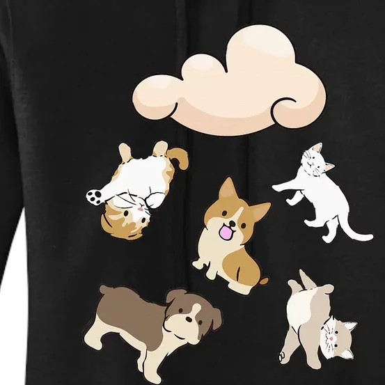 Funny Idiom Raining Cats And Dogs Kitten Puppy For Pet Lover Women's Pullover Hoodie