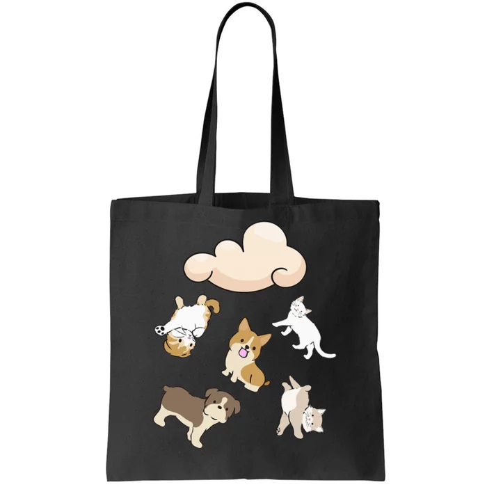 Funny Idiom Raining Cats And Dogs Kitten Puppy For Pet Lover Tote Bag