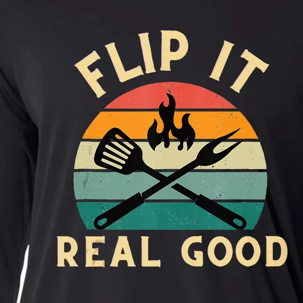 Flip It Real Good Funny BBQ Cookout Grill Masters Cooling Performance Long Sleeve Crew