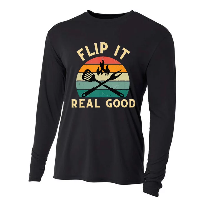 Flip It Real Good Funny BBQ Cookout Grill Masters Cooling Performance Long Sleeve Crew