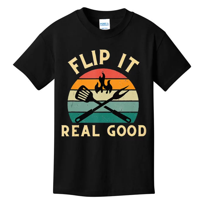 Flip It Real Good Funny BBQ Cookout Grill Masters Kids T-Shirt