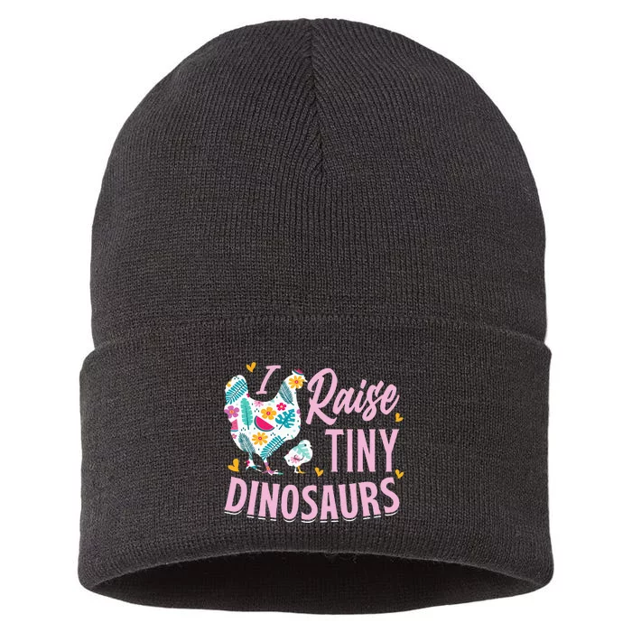 Funny I Raise Tiny Dinosaurs Chicken Joke Farmer Sustainable Knit Beanie