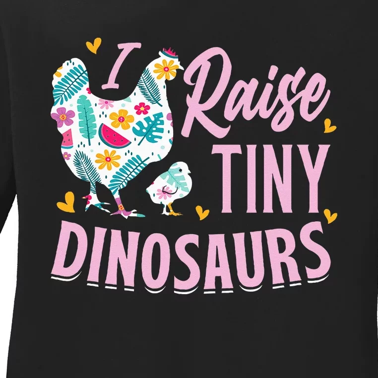 Funny I Raise Tiny Dinosaurs Chicken Joke Farmer Ladies Long Sleeve Shirt