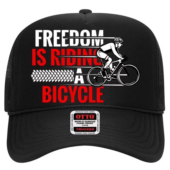 Freedom Is Riding A Bicycle High Crown Mesh Trucker Hat