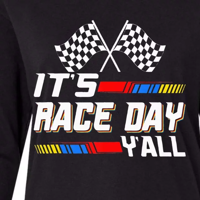 Funny Its Race Day Yall Checkered Flag Racing Track Womens Cotton Relaxed Long Sleeve T-Shirt