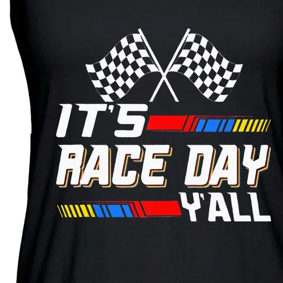 Funny Its Race Day Yall Checkered Flag Racing Track Ladies Essential Flowy Tank