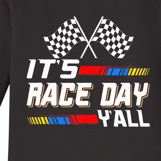 Funny Its Race Day Yall Checkered Flag Racing Track Baby Long Sleeve Bodysuit