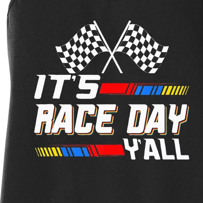 Funny Its Race Day Yall Checkered Flag Racing Track Women's Racerback Tank