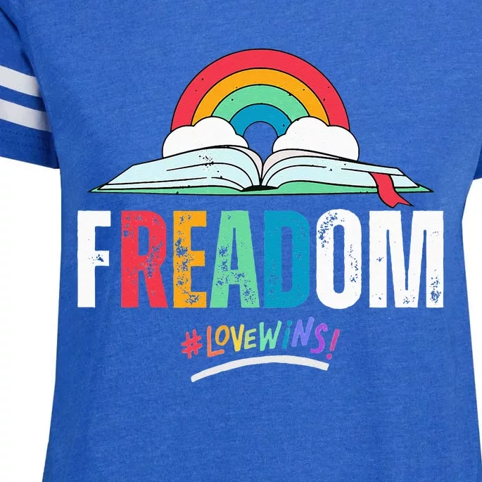 FREADom I Read Banned Books LGBTQ Reader Pride Librarian Enza Ladies Jersey Football T-Shirt