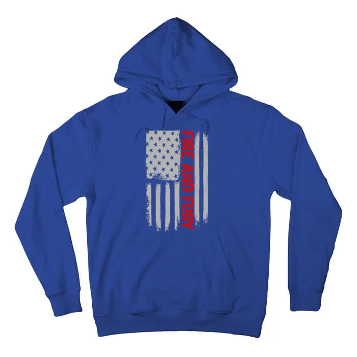 Fire and Fury Trump Military Power USA Flag Tall Hoodie