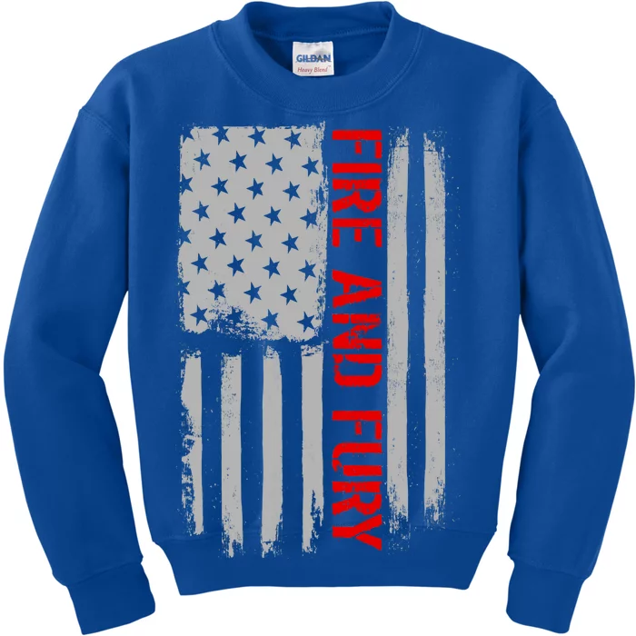 Fire and Fury Trump Military Power USA Flag Kids Sweatshirt