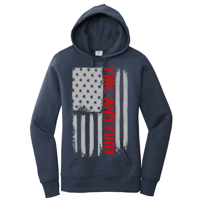 Fire and Fury Trump Military Power USA Flag Women's Pullover Hoodie