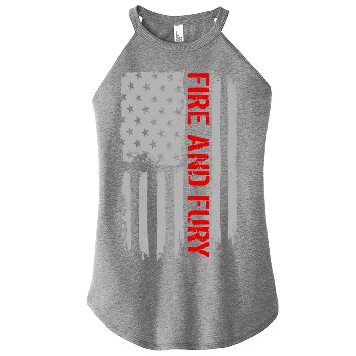 Fire and Fury Trump Military Power USA Flag Women’s Perfect Tri Rocker Tank