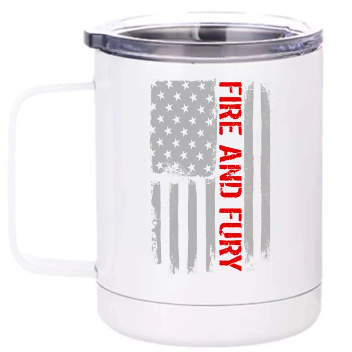 Fire and Fury Trump Military Power USA Flag Front & Back 12oz Stainless Steel Tumbler Cup