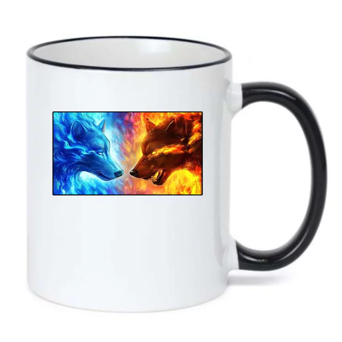 Fire And Ice Wolf Cool Graphic Black Color Changing Mug