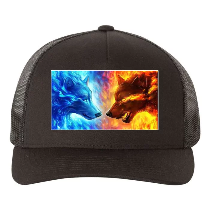 Fire And Ice Wolf Cool Graphic Yupoong Adult 5-Panel Trucker Hat