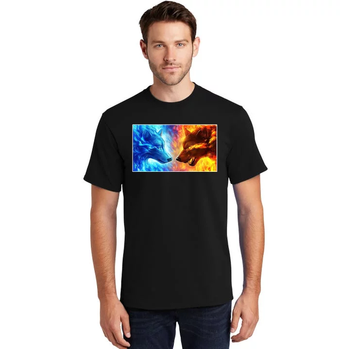 Fire And Ice Wolf Cool Graphic Tall T-Shirt