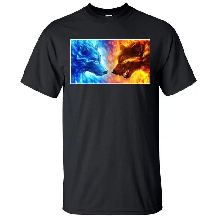 Fire And Ice Wolf Cool Graphic Tall T-Shirt