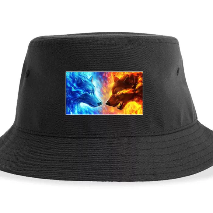 Fire And Ice Wolf Cool Graphic Sustainable Bucket Hat