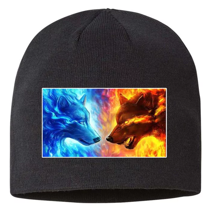 Fire And Ice Wolf Cool Graphic 8 1/2in Sustainable Knit Beanie