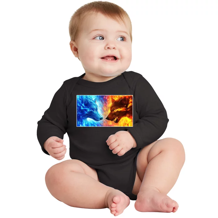 Fire And Ice Wolf Cool Graphic Baby Long Sleeve Bodysuit