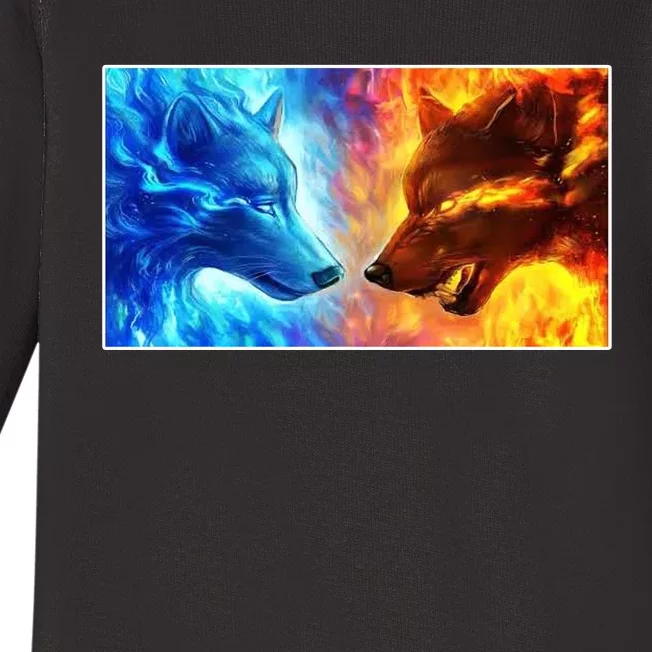 Fire And Ice Wolf Cool Graphic Baby Long Sleeve Bodysuit