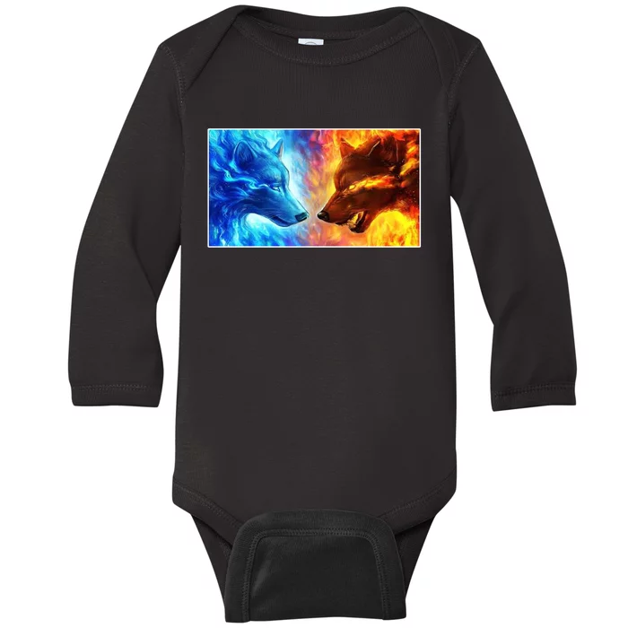 Fire And Ice Wolf Cool Graphic Baby Long Sleeve Bodysuit