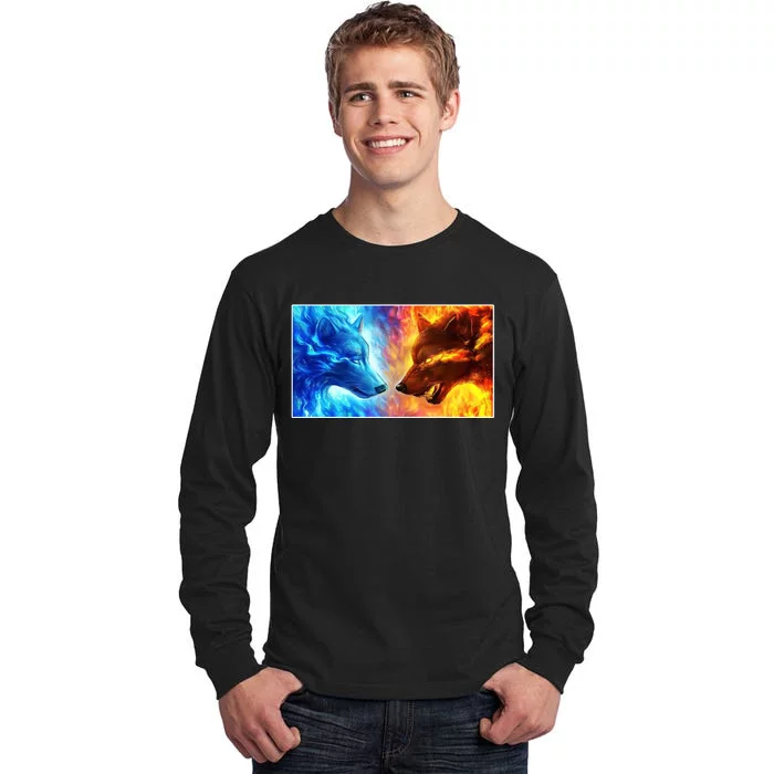 Fire And Ice Wolf Cool Graphic Tall Long Sleeve T-Shirt