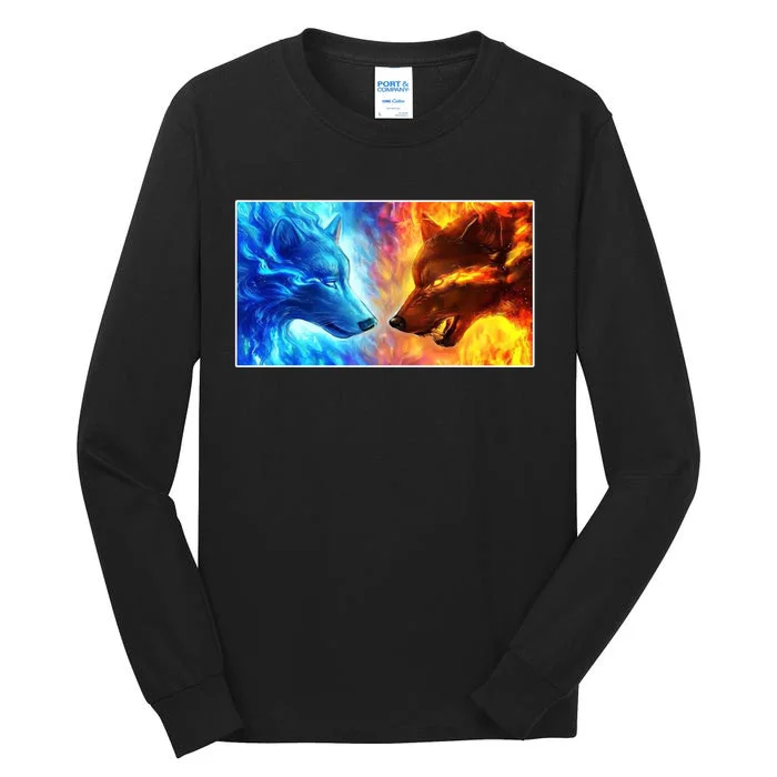 Fire And Ice Wolf Cool Graphic Tall Long Sleeve T-Shirt