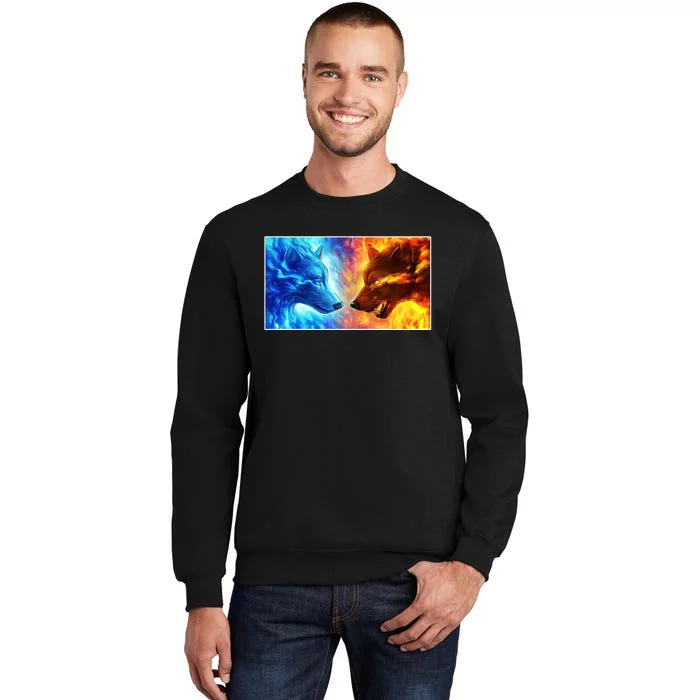 Fire And Ice Wolf Cool Graphic Tall Sweatshirt