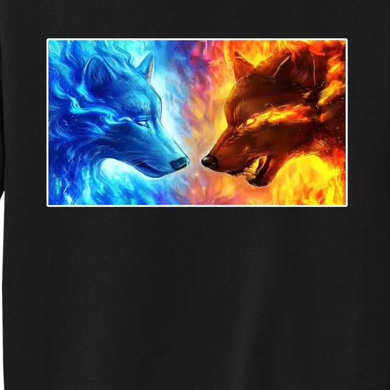 Fire And Ice Wolf Cool Graphic Tall Sweatshirt