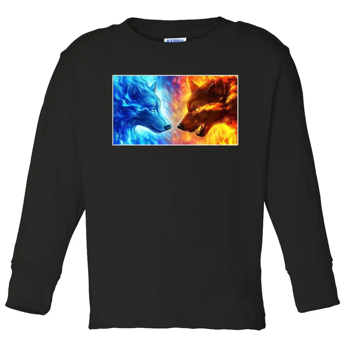 Fire And Ice Wolf Cool Graphic Toddler Long Sleeve Shirt