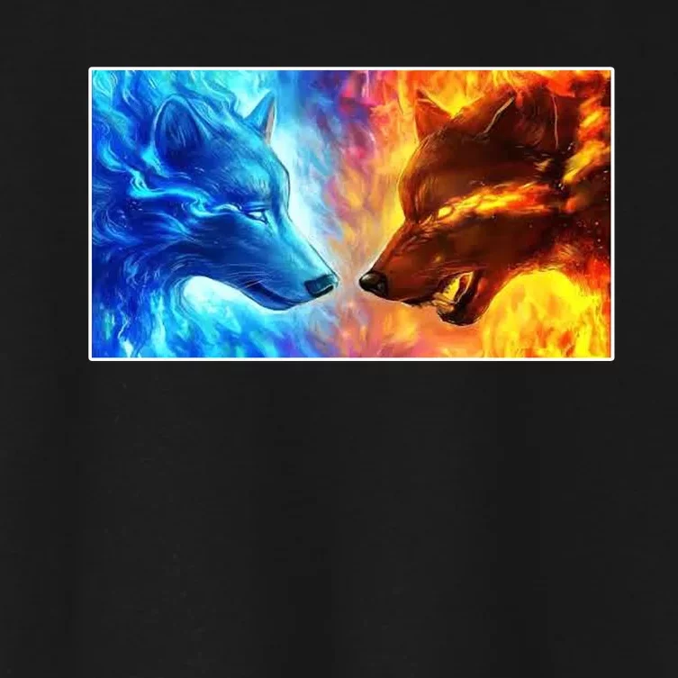 Fire And Ice Wolf Cool Graphic Women's Crop Top Tee