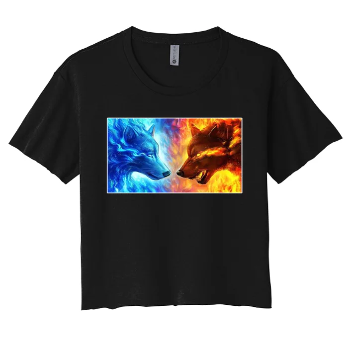 Fire And Ice Wolf Cool Graphic Women's Crop Top Tee