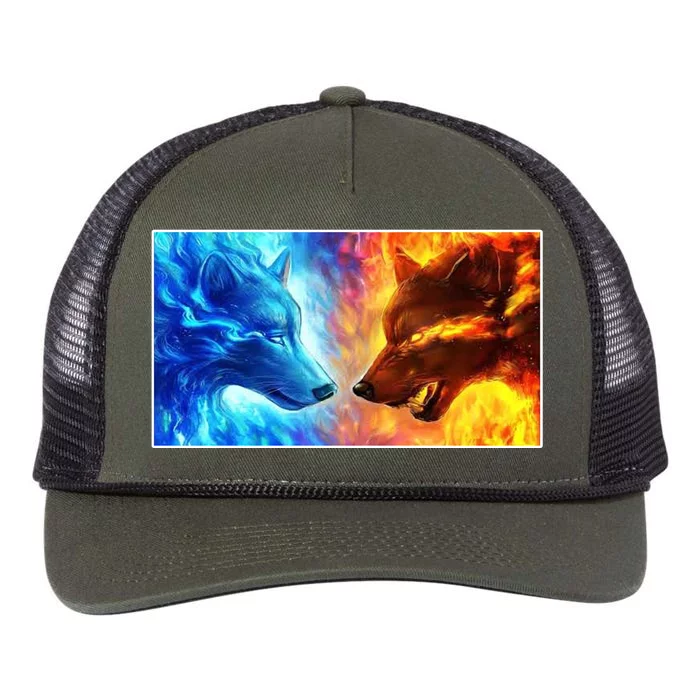 Fire And Ice Wolf Cool Graphic Retro Rope Trucker Hat Cap