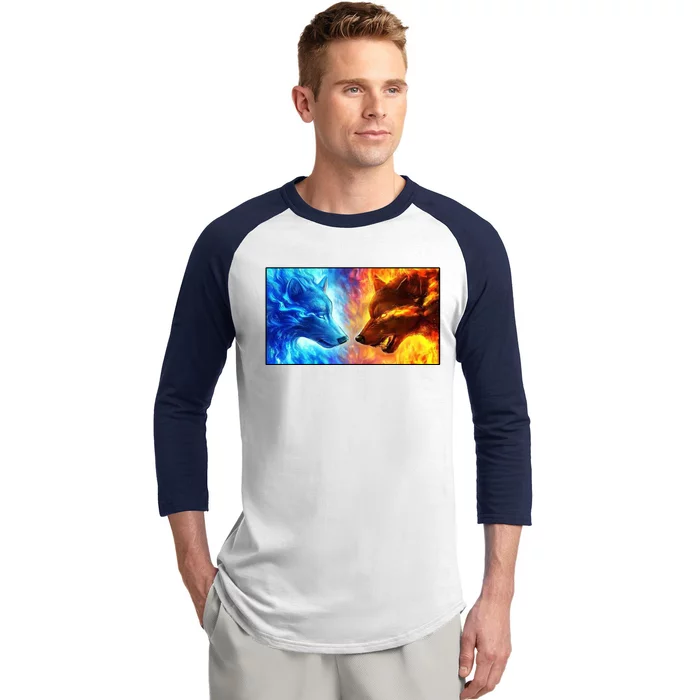 Fire And Ice Wolf Cool Graphic Baseball Sleeve Shirt