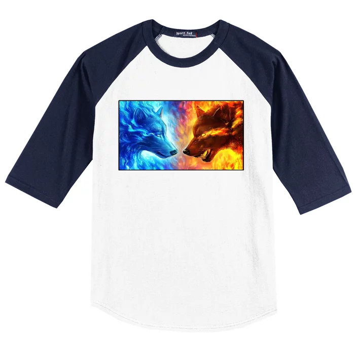 Fire And Ice Wolf Cool Graphic Baseball Sleeve Shirt